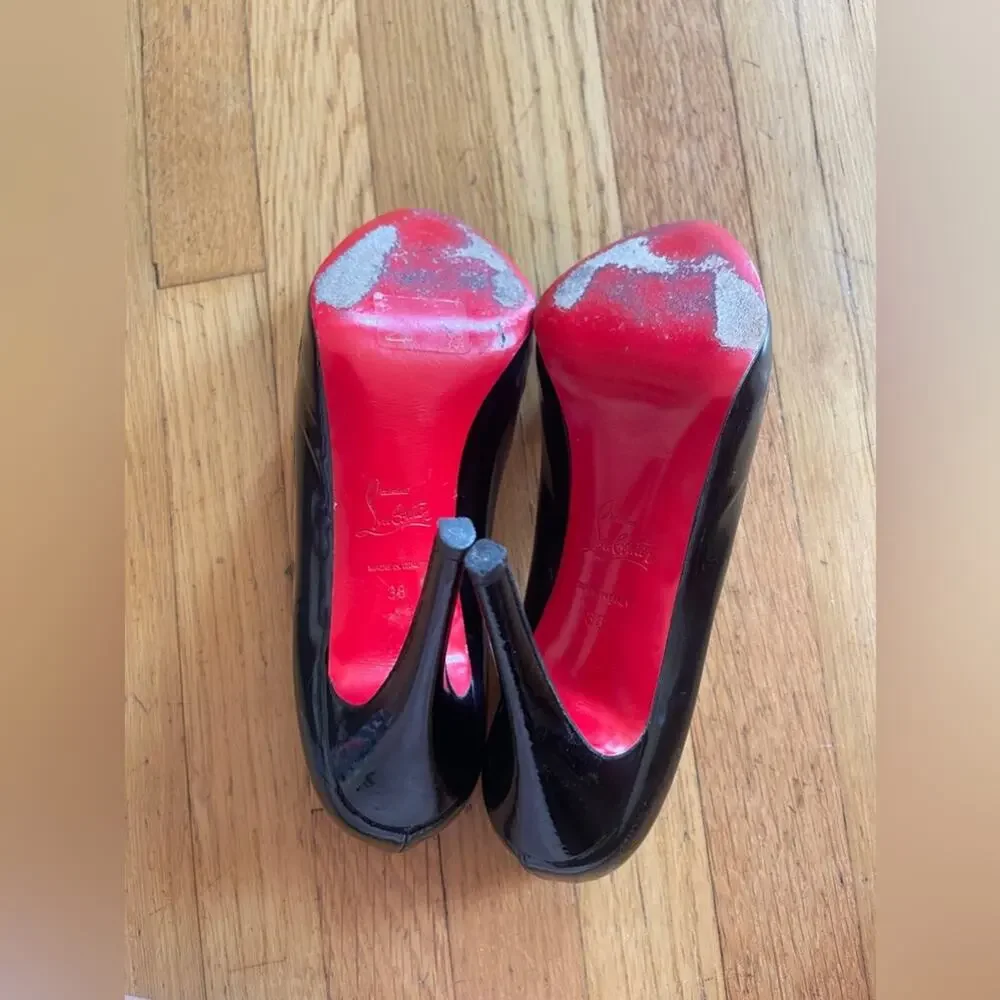 Christian Louboutin MOIRA 120 Black Patent Platform Pumps Cut Out Sz 38 - Picture 8 of 9